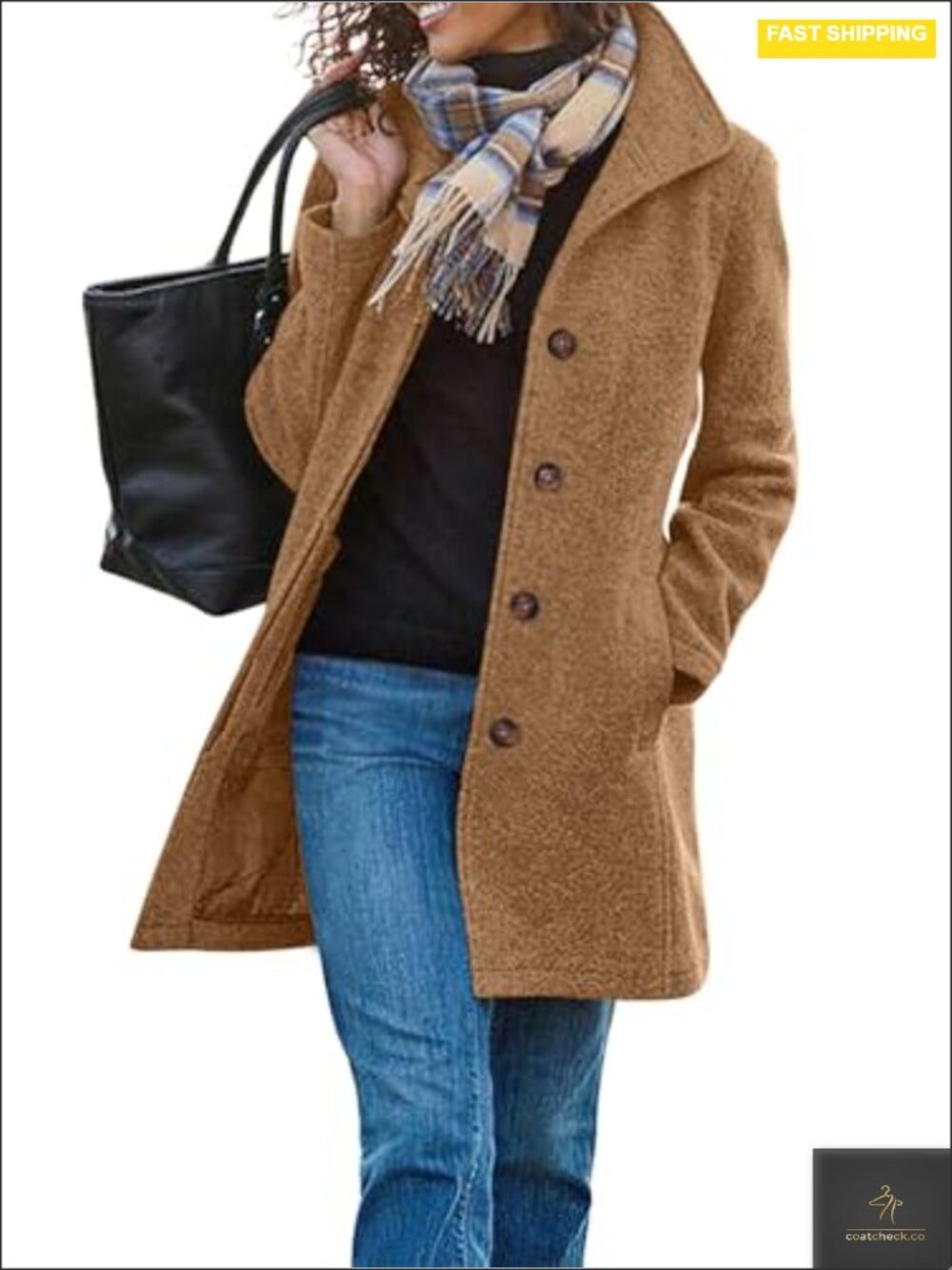 Women's Long Wool Trench Coat Winter Pea Coat Single Breasted Notch Lapel
